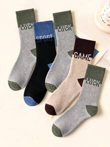 5 Pairs Men's Warm Thick Knitted Soft Retro Casual Mid-Calf Socks, Fuzzy Long Socks For Winter - Multicolor - View 13