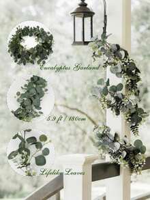MEHELANY Guirnalda artificial de eucalipto de 5,83 pies/178 cm, 2/1 piezas de guirnalda y guirnalda de follaje verde artificial de dólar plateado, hojas de eucalipto falsas para decoración colgante, adecuado para decoración de bodas, hogar, fiestas, decoración de paredes, caminos de mesa, decoración de habitaciones, decoración de coronas DIY, Día de San Valentín, regalo de graduación y talla grande - verde - Ver 8