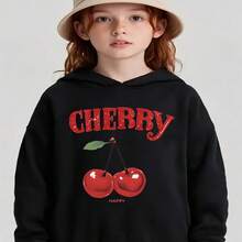 Girls' Hooded Sweatshirt With Cherry Curry Print - Cool Style For Girls - Black - View 2