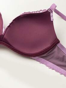 Women's Purple Lace Bra, Sexy Gather Push Up Wireless Soft Support Bra, Celebrity Same Style - Purple - View 7