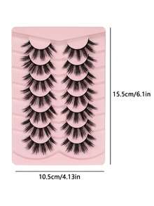 7对浓密型俄罗斯自然仿睫毛，猫眼貂毛假睫毛，纤细浓密型仿睫毛，柔软自然的睫毛嫁接，打造自然妆容，睫毛，假睫毛 - 黑色 - 查看 4