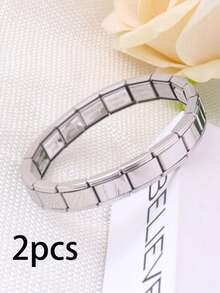 1/2 件不锈钢光滑意大利风格手链，不锈钢手链，简约时尚，适合日常佩戴，银色串珠手链，适合女性聚会和男女通用 - 義大利模組手鍊 - 查看 14