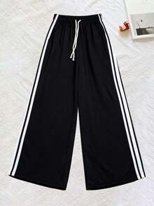 女士阔腿裤，线条简洁，面料舒适，适合运动、户外、休闲和日常穿着，黑色，春季款 - 黑色 - 查看 3