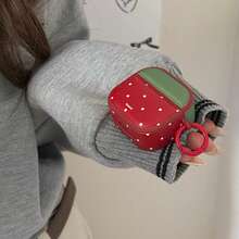 Minimalist Magnetic Leather Strawberry Polka Dot Earphone Case With Hanging Ring, Compatible With Airpods Pro 2, Cute Apple 4, Minimalist 3 New Version 1/2, Protective Case For Women - Red - View 7