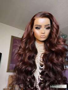 180%密度免胶佩戴假发，真人混纺发丝，预先拔毛、预先剪裁，波浪卷蕾丝前假发，13x4高清蕾丝前假发，真人混纺发丝，适用于免胶假发，180%密度，10-36英寸，棕色 - 棕色 - 查看 3