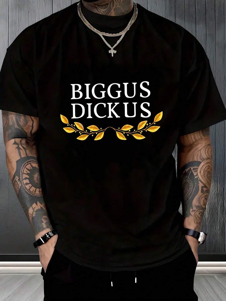 Camiseta para hombre, letras grandes, estampado de hojas doradas, ajuste holgado, ideal para salidas con amigos o citas, Negra, moda urbana, streetwear 2026, veraniega, look casual, estilo retro,playera de hombre,ropa de hombre,playeras,parejas,envio nacional,regalo para hombre,oversize hombre. - Negro - Ver 1