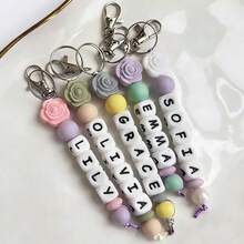 Personalized Keychain, Custom Name Keychain | Silicone Bead Keychain | Rose Flower Keychain, Backpack Keychain | Handmade Gift, Valentine's Day Gift - Multicolor - View 6