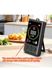 4-In-1 Square Portable Carbon Monoxide Detector With Temperature & Humidity Sensor | Rechargeable Lithium Battery, 96H Long Standby, Sound & Light Alarm, Soft Material For Restaurant, School, Kitchen, Hotel, Warehouse, RV, Garage, Camping, Home - Grey - View 3