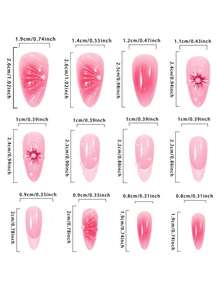 24pcs Press On Fake Nails French 3D Flowers,Pink Nails,Art Perfect For Everyday Wear - Multicolor - View 6