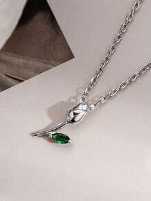 1件S925纯银镶嵌锆石浪漫花朵吊坠项链，精致玫瑰花设计，优雅颈链，女士礼物 - 玫瑰花 - 查看 12