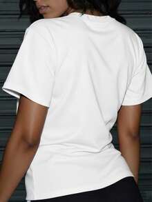 Summer Drop Shoulder Slim Fit T-Shirt,Brazilian Football Print Chest Lucky Girl Slogan Tee,Drop Shoulder Fitted Summer T-Shirt,Lucky Girl Slogan & Brazil Football Chest Print Top,Fitted Drop Shoulder Summer T-Shirt,Brazil Football Print Lucky Girl Slogan Casual Top - White - View 2