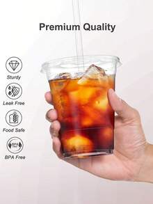 100pcs - 16oz Clear Plastic Cups With Lids And Straws, Durable Iced Coffee Cups With Lids, Disposable Plastic Iced Drink Cups For Cold Beverages - Transparent - View 2