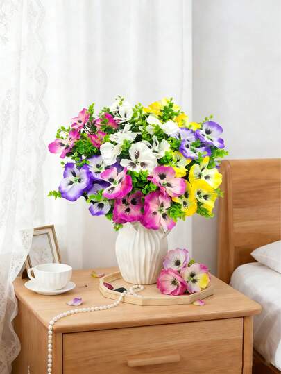 1/4/8 Bunches Artificial Tricolor Violet - High Quality Lifelike Multicolor Fake Flowers, Suitable For Apartment Decor, Renter-Friendly Indoor Bedroom Bedside, Living Room Vase, Vanity Table Spring Floral Decoration