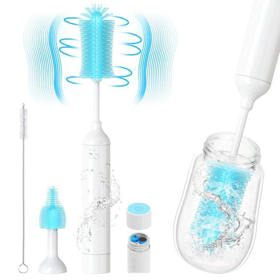 Electric Bottle Brush Cleaner, Silicone Electric Baby Bottle Brush, Waterproof Electric Bottle Brush With Silicone Bottle/Nipple/Straw Brush, 360° Rotation, Perfect Essentials For New Parents - 綠色 - 查看 1