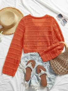 Must-Have For Spring Outdoor Fashion Travel: Women's Fashionable Transparent Knitted Tie Front Cardigan - Burgundy (Available In Multiple Colors), Slim Fit, Long Sleeves, Hollow Knitted Design, Lightweight Transparent Jacket, Spring Women's Casual And Formal Layered Top, Versatile Jacket For All Seasons | Suitable For Family, Leisure, Travel, Office | All Age Groups (Teenagers To Adults) | Spring Valentine's Day Gift - Màu cam* Kiểu dáng mỏng nhẹ mùa xuân - Xem 2