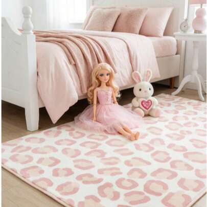 1pc Pink Leopard Print Cute Decorative Floor Mat, Girls Room Decor Rug, Children's Play Mat, Decorative Carpet, Bedroom Decor, Small Rug, Carpet, Home Decor, Outdoor Rug, Washable Carpet