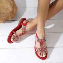 Bohemian Style Versatile Lightweight All-Season Hollowed-Out Rhinestone Plus Size Sandals For Women - Red - View 4