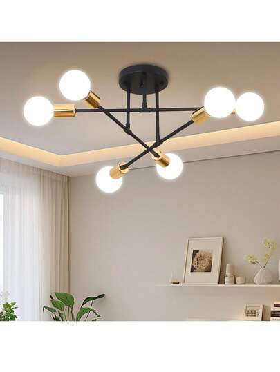 Lámpara de Techo Moderna,Sputnik Candeliers 6 lLuces,Lámpara de Araña Satelital para Dormitorio,Lampara Colgante de Techo Sala de Estar,Comedor,Cocina,Oficina (Sin bombilla)