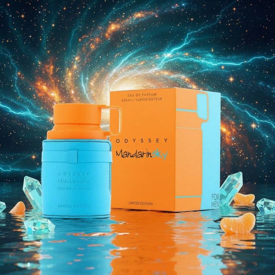 Armaf - Odyssey mandarin sky Eau de Parfum 100ml – Fragancia masculina premium con notas cítricas de mandarina y naranja, toque especiado de azafrán y salvia; corazón dulce de caramelo y haba tonka, fondo amaderado de cedro, vetiver y ambroxan, ideal para hombre moderno. - 100ml - Ver 1
