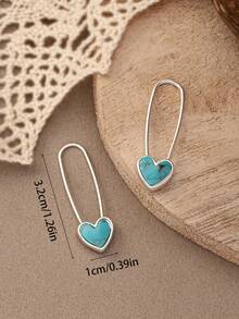 一对波西米亚风时尚创意心形绿松石极简设计耳环，适合女性日常佩戴和情人节佩戴。 - 耳環 - 查看 2