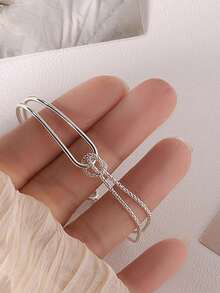 1件S925纯银几何手链，简约扭曲线条设计，百搭优雅礼品，适合节日佩戴 - 幾何 - 查看 6