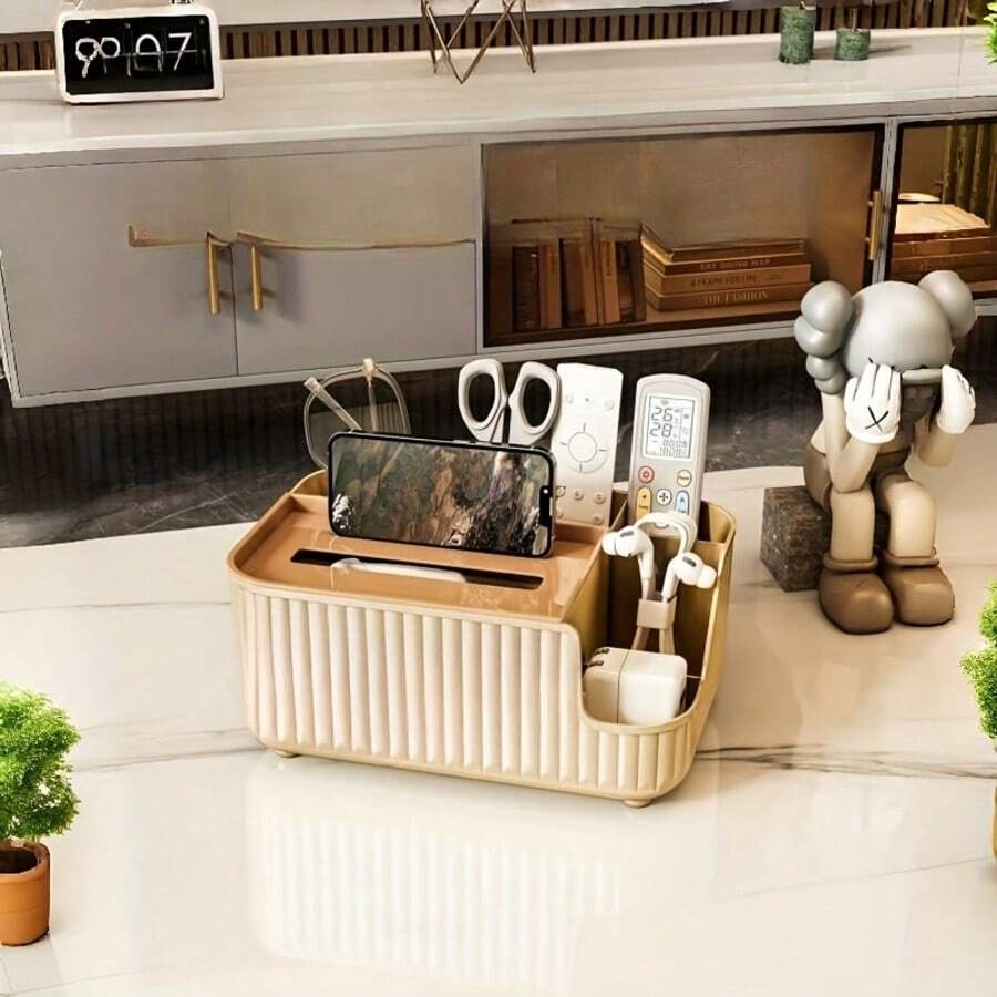 Multi-Function Tissue Box Holder - Modern Minimalist Remote Control Tissue Dispenser With Storage, Suitable For Home, Living Room, Office, Dining Room, Hotel, Desktop Organization - Modern - View 1