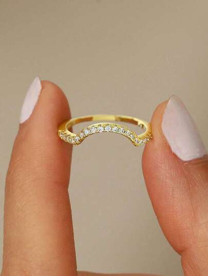 1 Pc Classic And Elegant Diamond-Studded U-Shaped Zirconia 925 Sterling Silver Ring, For Women Dances Jewelry Girlfriend's Anniversary Gift