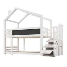 (=891234AAW) Children's Cabin Bed 90 X 200 Cm, Bunk Bed With Fireplace, Storage And Fall Protection, White, Slatted Base Included (Mattress Not Included) - White - View 10