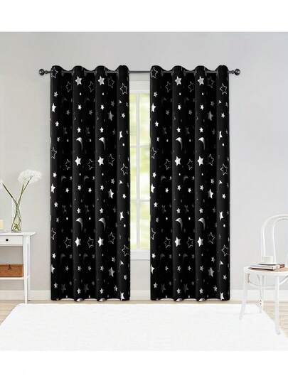 1件星月印花窗帘，卧室遮光窗帘，适合节日使用，涤纶材质