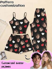 Printstory Customized Women's 3 PiecesPajama Set, Customizable With Any Pattern, Suitable As A Gift For Family, Friends Or Holiday Parties - Black - View 1