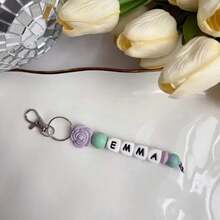 Personalized Keychain, Custom Name Keychain | Silicone Bead Keychain | Rose Flower Keychain, Backpack Keychain | Handmade Gift, Valentine's Day Gift - Multicolor - View 26
