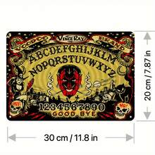 Vintage Ouija Metal Tin Sign Wall Decor - 8x12 Inch Aluminum Retro Gothic Art With Mystical Symbols, Haunted House & Skull Motifs - No Electricity Needed Home Bar Office Decor, Unique Conversation Starter - 1PC - 查看 1