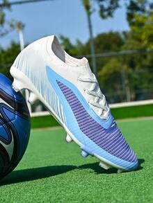 Giày bóng đá nam buộc dây mới, giày bóng đá thoáng khí dùng được cả bốn mùa, giày bóng đá cổ thấp - Trắng và xanh - Xem 3