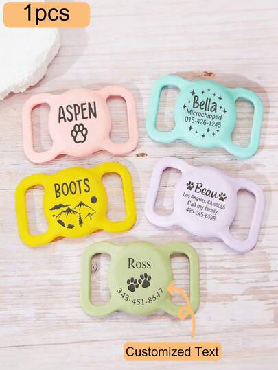 1pc Pet AirTag Collar Holder, Slide-On Dog Tag, Customized AirTag Cat Collar, Silicone Mute AirTag Case, Engraved Dog Collar AirTag Holder
