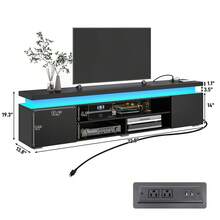 LED TV Stand For 75-95 Inch TV, Modern TV Stand With Power Outlet, TV Console Entertainment Center With Storage And LED Lights For Living Room, Bedroom, Black Carbon Fiber - 黑色碳纖維 - 查看 8