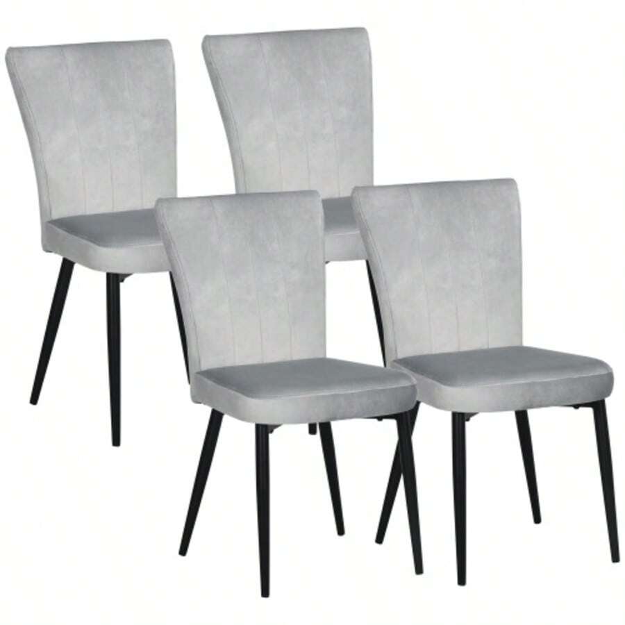 Set Of 4 Dining Chairs, Kitchen Chairs With Backrest, Grey Velvet-Look Upholstery, Sturdy Steel Frame, 46 X 65 X 87 Cm - 灰色 - 查看 1