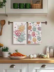 1/2/4件装复活节厨房毛巾，色彩鲜艳的鸡蛋爱心复活节花卉图案厨房毛巾，春季农舍假日手巾，尺寸15.7x23.62英寸 - 彩色 - 查看 3