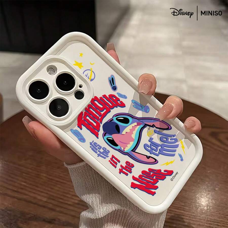 Miniso Disney Lilo & Stitch Phone Case, "Tongue In The Nose For Me!" Slogan With Playful Stitch Design For IPhone 17/17 Pro/17 Pro Max/17 Air/16/15/14/13/12/11/X Series,Iphone 17 Pro Max Case,Iphone 17 Pro Case,Iphone 17 Case,Stocking Stuffers,The Girlfriend,The Chosen,Early Fall Fashion - White - View 1