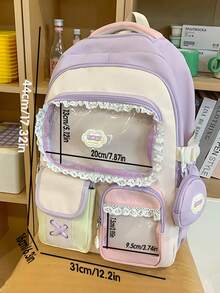 1 chiếc balo Dopamine Sweet Girl chất lượng cao, viền ren tinh tế, kiểu dáng học sinh Nhật Bản, dung tích lớn, thiết kế hai ngăn nhiều túi phối màu, kèm túi đựng phụ kiện, phù hợp cho đi học, du lịch, mua sắm, đựng tượng nhỏ, dùng hàng ngày. - Nhiều màu - Xem 12