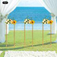 10Pcs Geometric Metal Stands, 23.62in/31.4in Tall Wedding Flower Vase Holders, Party Road Lead, Gold Wedding Flower Stand For Floral Arrangement With A Small Hammer, Easy To Mount - 金色80cm高 - 查看 10