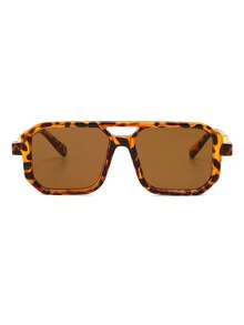 1 Pair Men's Green PC Frame Personalized Double Bridge Gradient Lens Fashionable Fashion Glasses For Travel And Leisure - Leopard - View 3