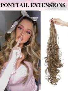 30-Inch Long Curly Ponytail Hair Extensions, Elastic Wrap-Around Ponytail Extensions, Wavy Ponytail, Synthetic Hair For Women Daily Use - Multicolor - View 13