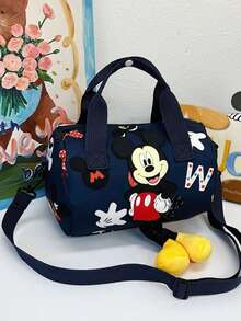 迪士尼冰雪奇缘艾莎卡通印花时尚背包，可爱帆布单肩手提包，旅行通勤包，手机口红零钱包 - 彩色 - 查看 6