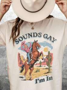 SOUNDS GAY Im In Shirt, Lesbian Cowgirl, Vintage Lesbian Pride Tshirt, Queer, Western, LGBTQ,  T-Shirt - trắng - Xem 1