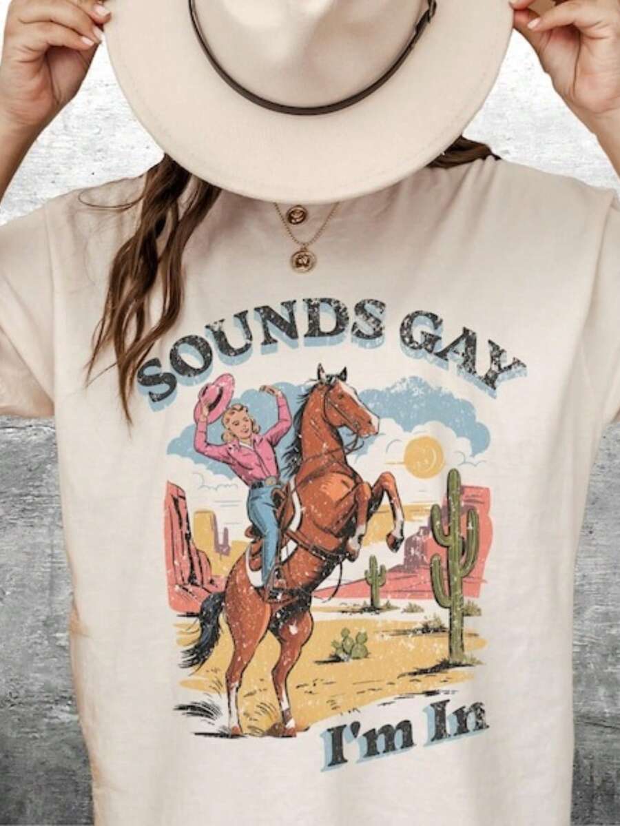 SOUNDS GAY Im In Shirt, Lesbian Cowgirl, Vintage Lesbian Pride Tshirt, Queer, Western, LGBTQ, T-Shirt - trắng - Xem 1