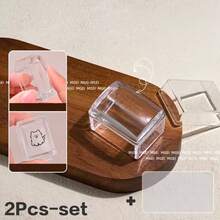 一套迷你方形透明硅胶美甲印章，方形美甲印花，可水洗 | 粘性好 | 高透明度硅胶，多功能，印花板转移工具 | 亚克力刮刀，美甲硅胶密封圈 - 彩色 - 查看 1