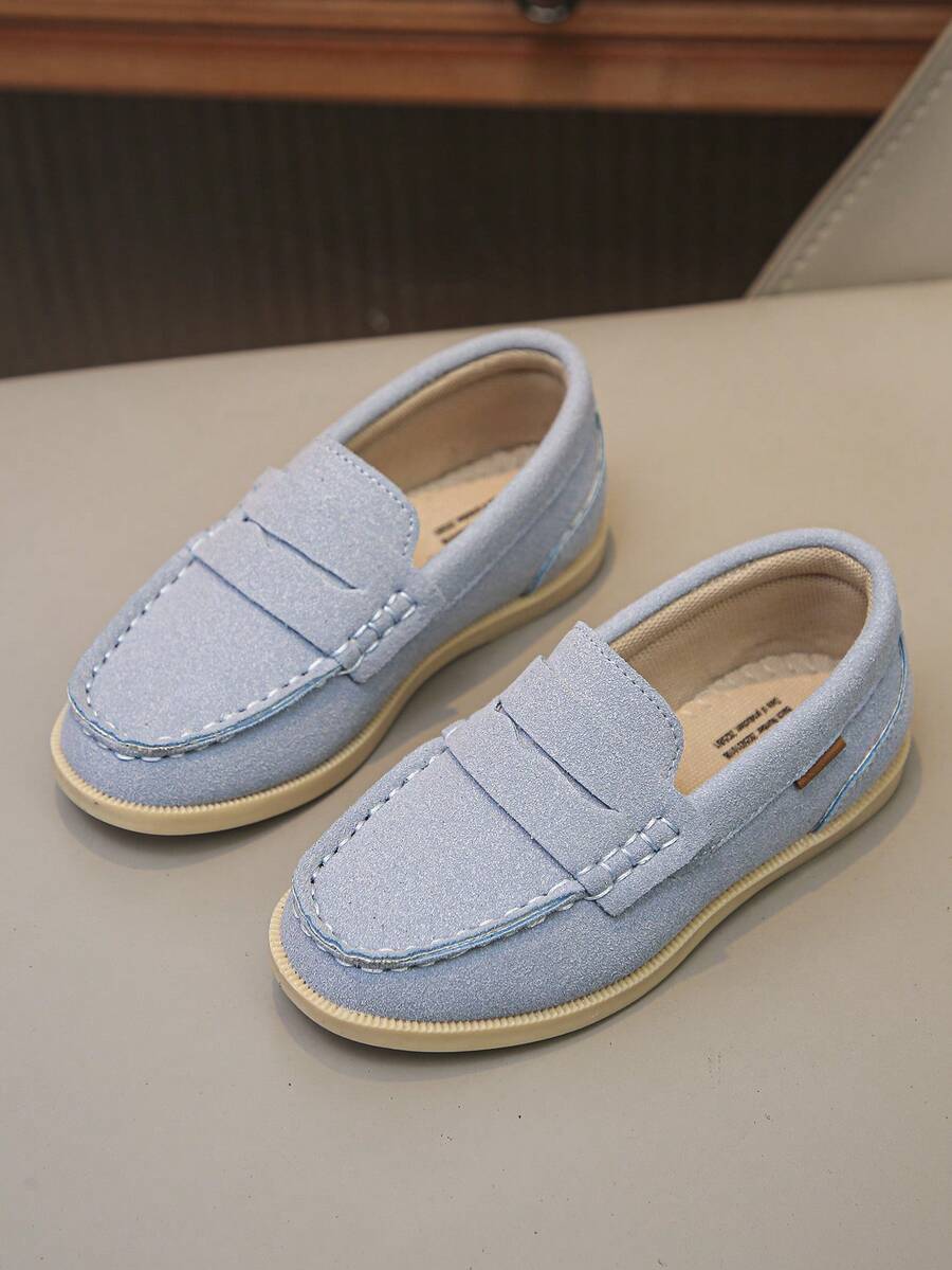 1 Pair Children's Flat Shoes, Fashionable Solid Color Minimalist Casual Slip-On Breathable Non-Slip Flat Loafers For Spring & Autumn - Baby Blue - View 1