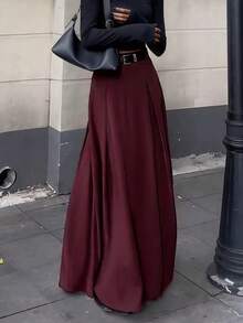 Chân váy chữ A cạp cao thanh lịch EARO dành cho nữ, kiểu dáng thời trang, tôn dáng, đa năng, sang trọng, phù hợp cho công sở, ở nhà, mặc hàng ngày, hẹn hò buổi tối, mùa thu/đông xuân. - Rượu vang đỏ - Xem 3