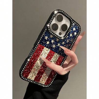 1 Piece Glitter American Flag Style Full Coverage Phone Case With Integrated Lens, Offering Enhanced Protection, Drop-Proof, Waterproof, And Scratch-Resistant Features. Compatible With IPhone 17 Pro Max/17 Pro/17/16 Pro Max/16 Pro/16/16 Plus/15 Pro Max/15 Pro/15/15 Plus/14 Pro Max/14 Pro/14/14 Plus/13 Pro Max/13 Pro/13/12 Pro Max/12 Pro/12/11 Pro Max/11 Pro/11. Designed For Your Beloved Phone - A Perfect Gift For Friends, Family, And Loved Ones, Also An Excellent Choice As A Present. It's Also An Ideal Valentine's Day Gift For Friends, Family, And Significant Others, A Great Gift Option, Must-Have For Sweet Girls, Suitable For Both Men And Women, And A Couple's Style.