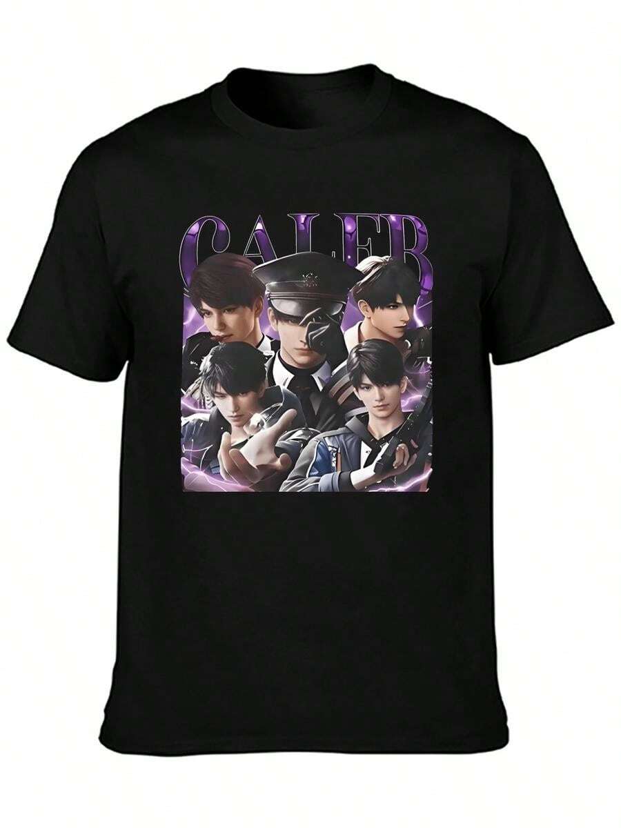 Girl Dinner Love And Deepspace Caleb Print T-Shirts Men Women Summer O-Neck Cotton T Shirts Retro Oversized Short Sleeve T Shirt - màu đen - Xem 1